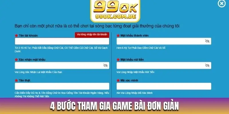 4 bước tham gia game bài đơn giản